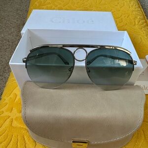 Chloe Gold and Green Aviator Sunglasses